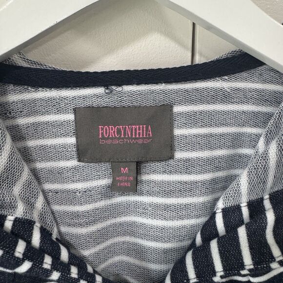 Forcynthia Beachwear Terry Swim Coverup Hoodie Zip Up Dress Striped Top Medium - Picture 8 of 9